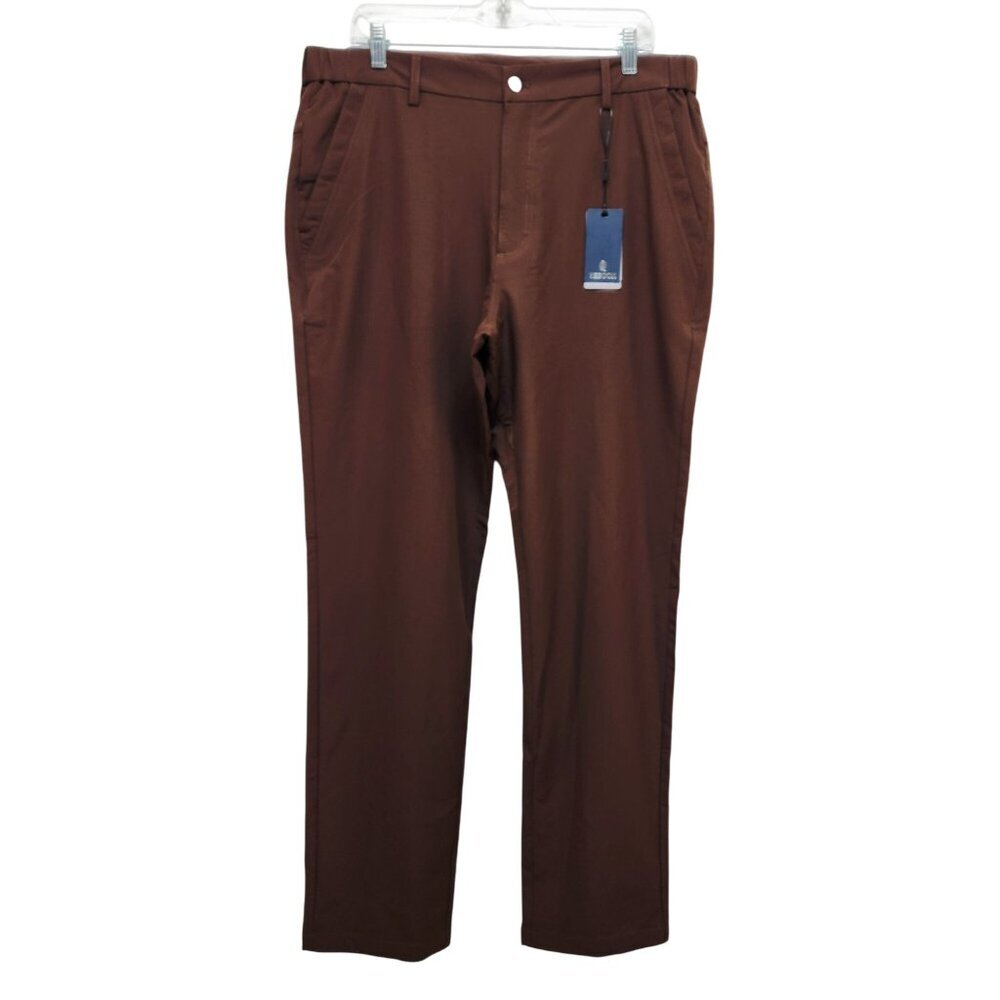 Veboon Mens Proflex Pants Size 36x32 Cotton Flex Polo Slim Fit Brown Formal